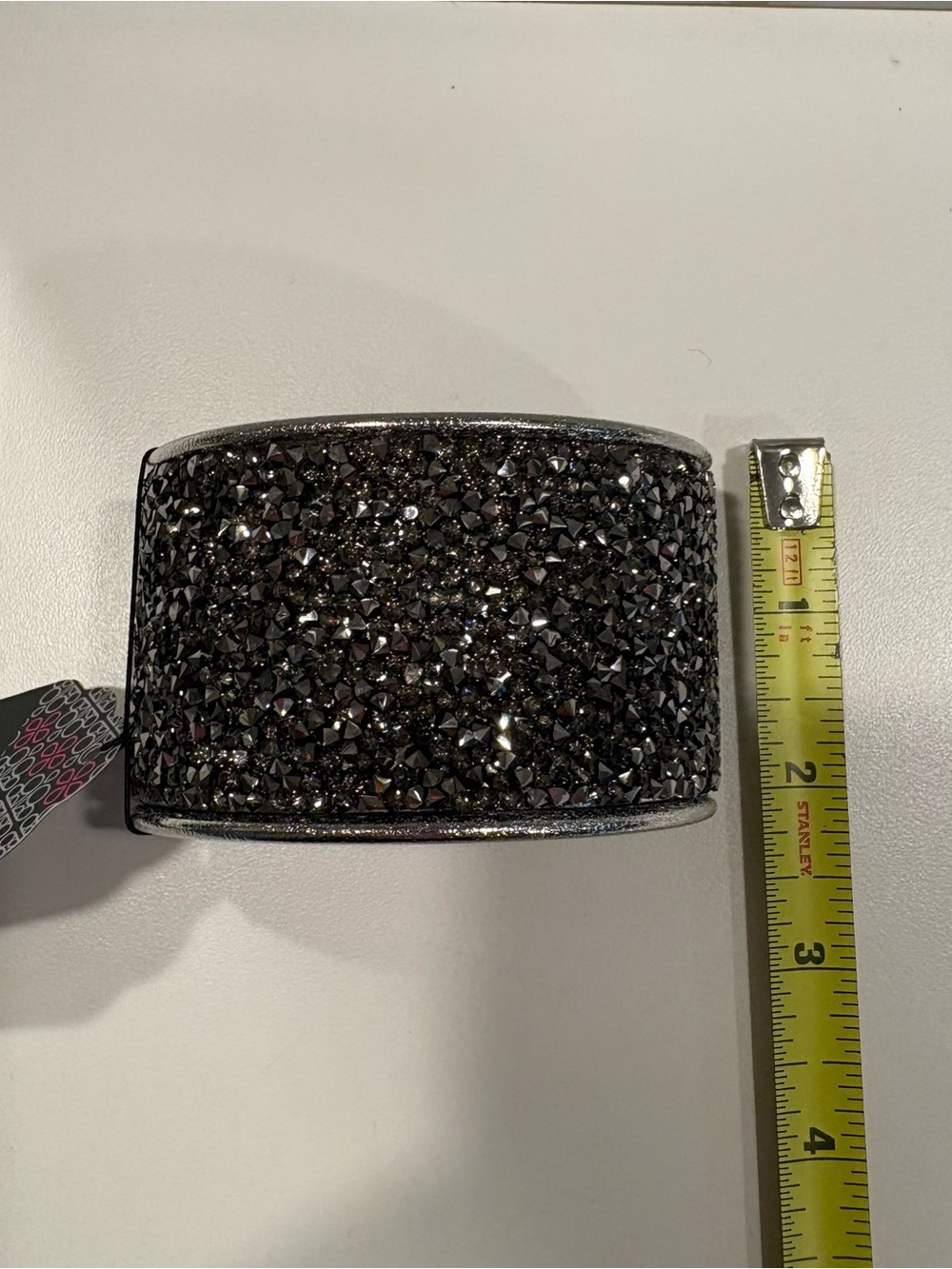 Paparazzi Silver Tone Rhinestone Cuff Bracelet Wide Statement Gunmetal Grey NWT - Picture 5 of 7